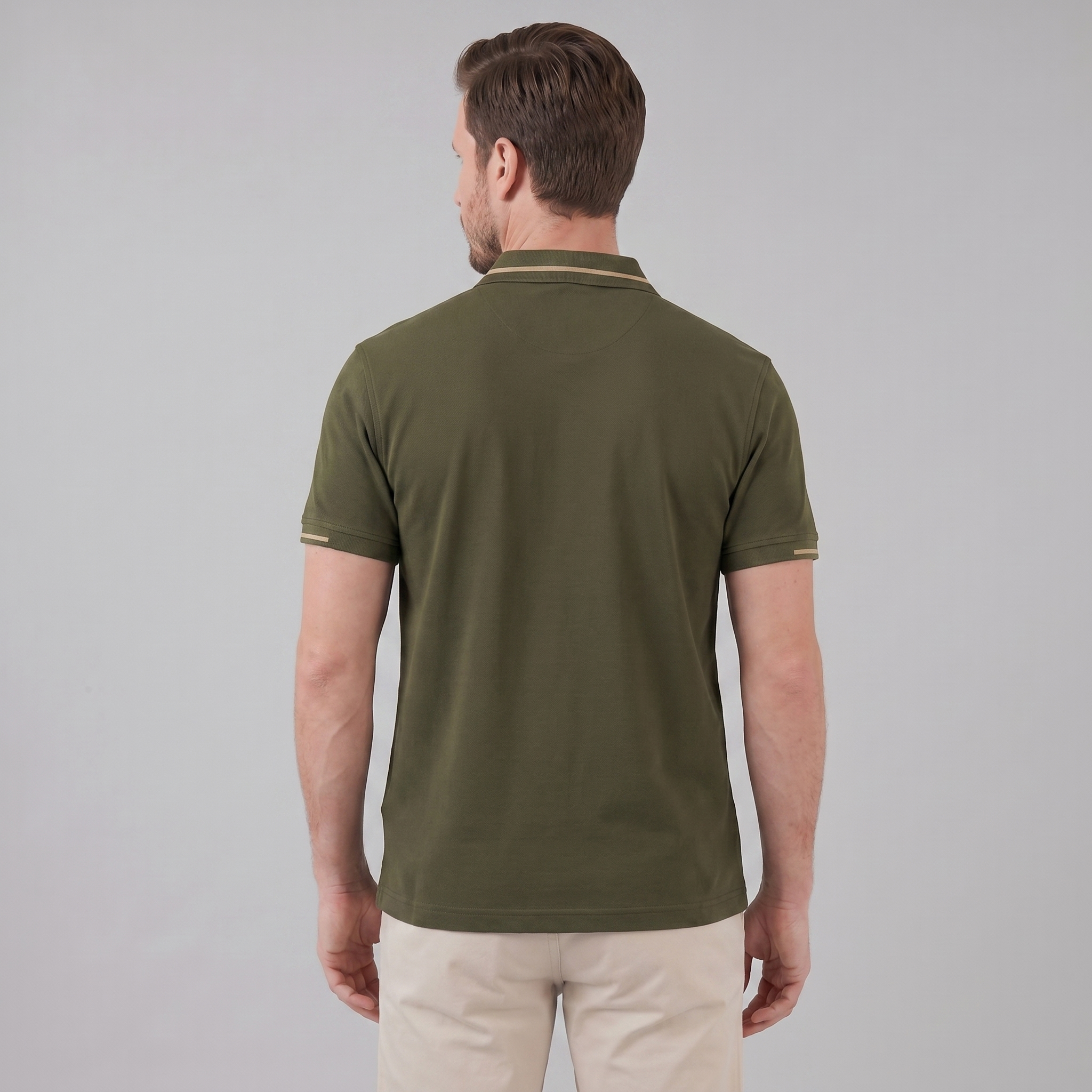 Men's Green Polo Shirt with Contrast Trim