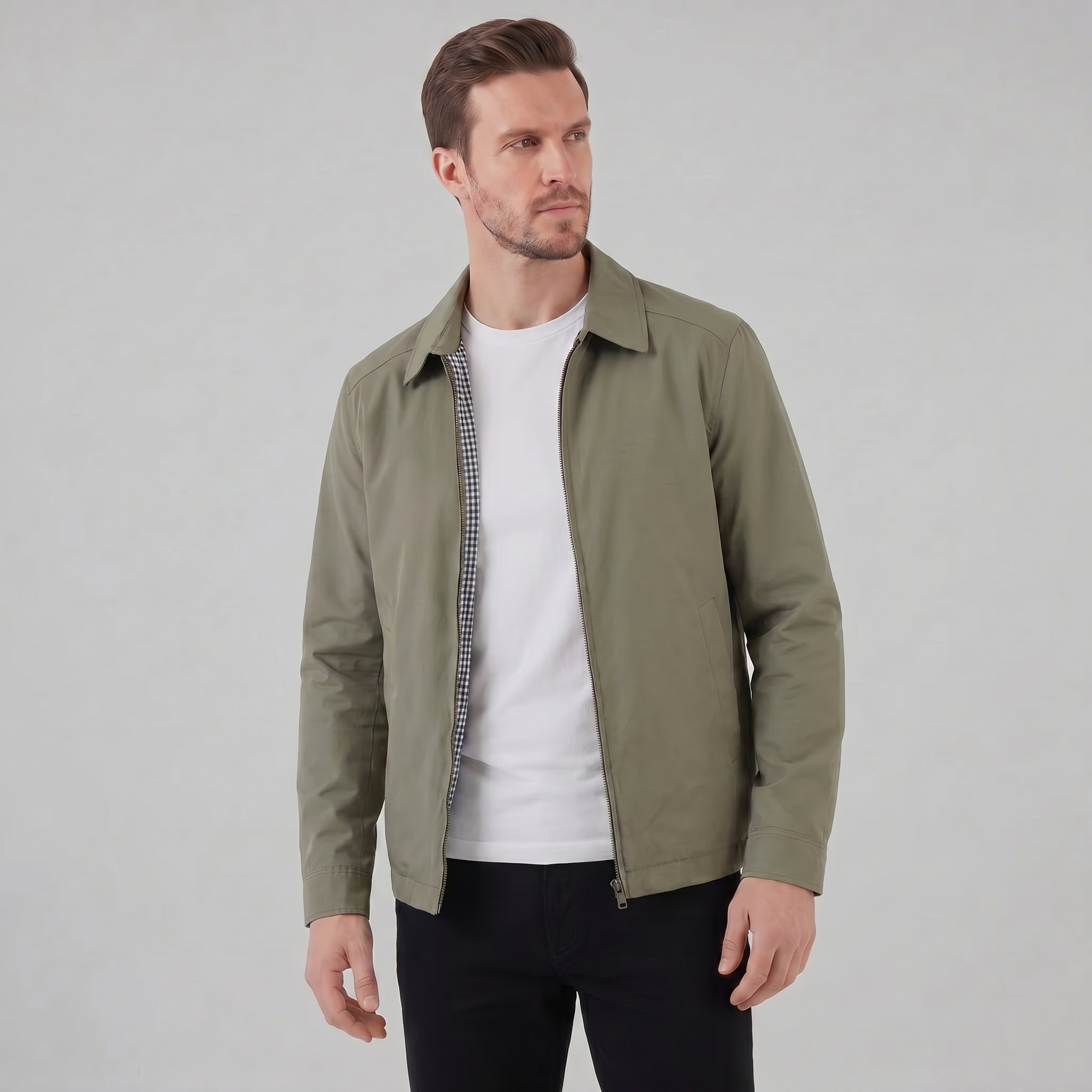 Men's Harrington Jacket with Check Lining