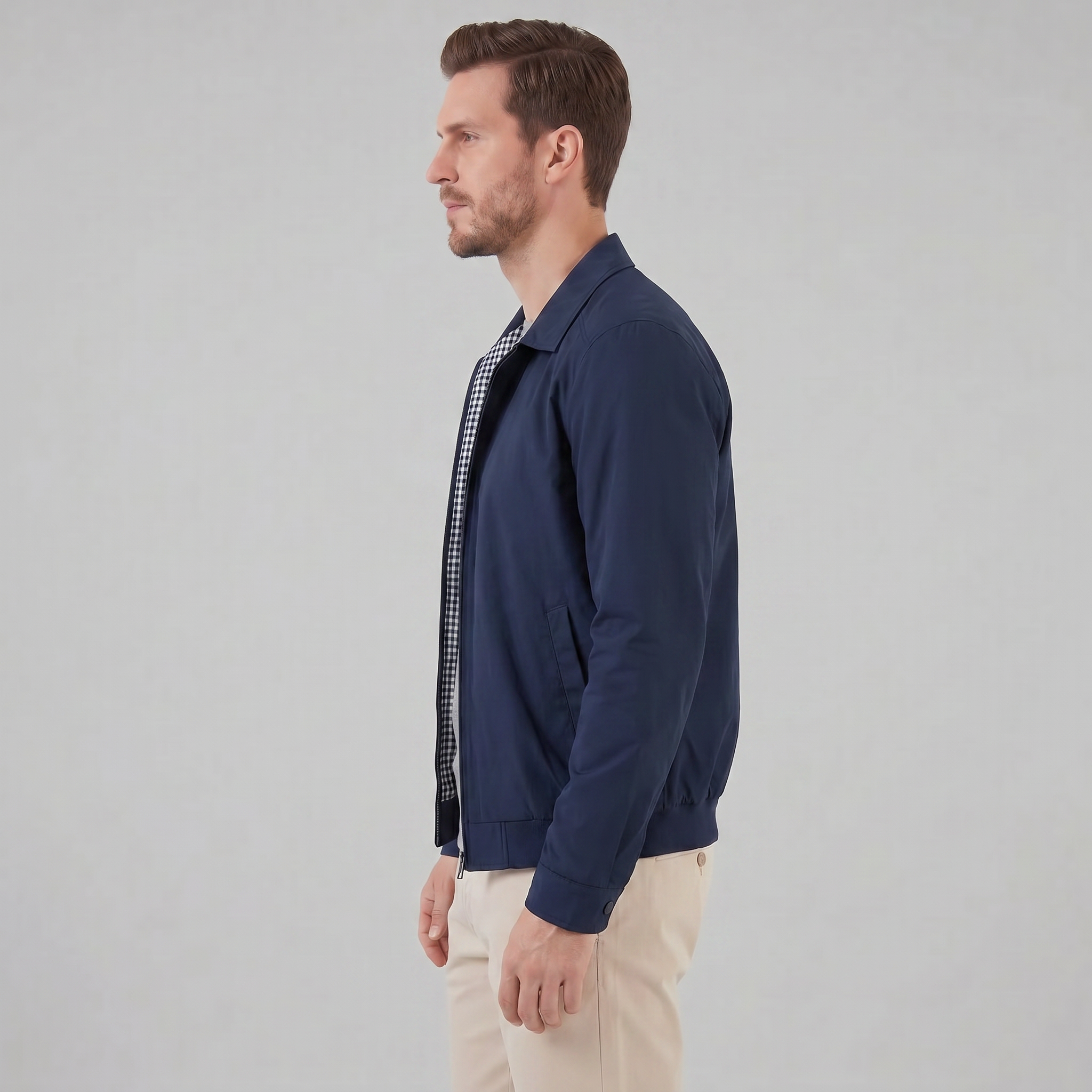 Men's Harrington Jacket with Check Lining