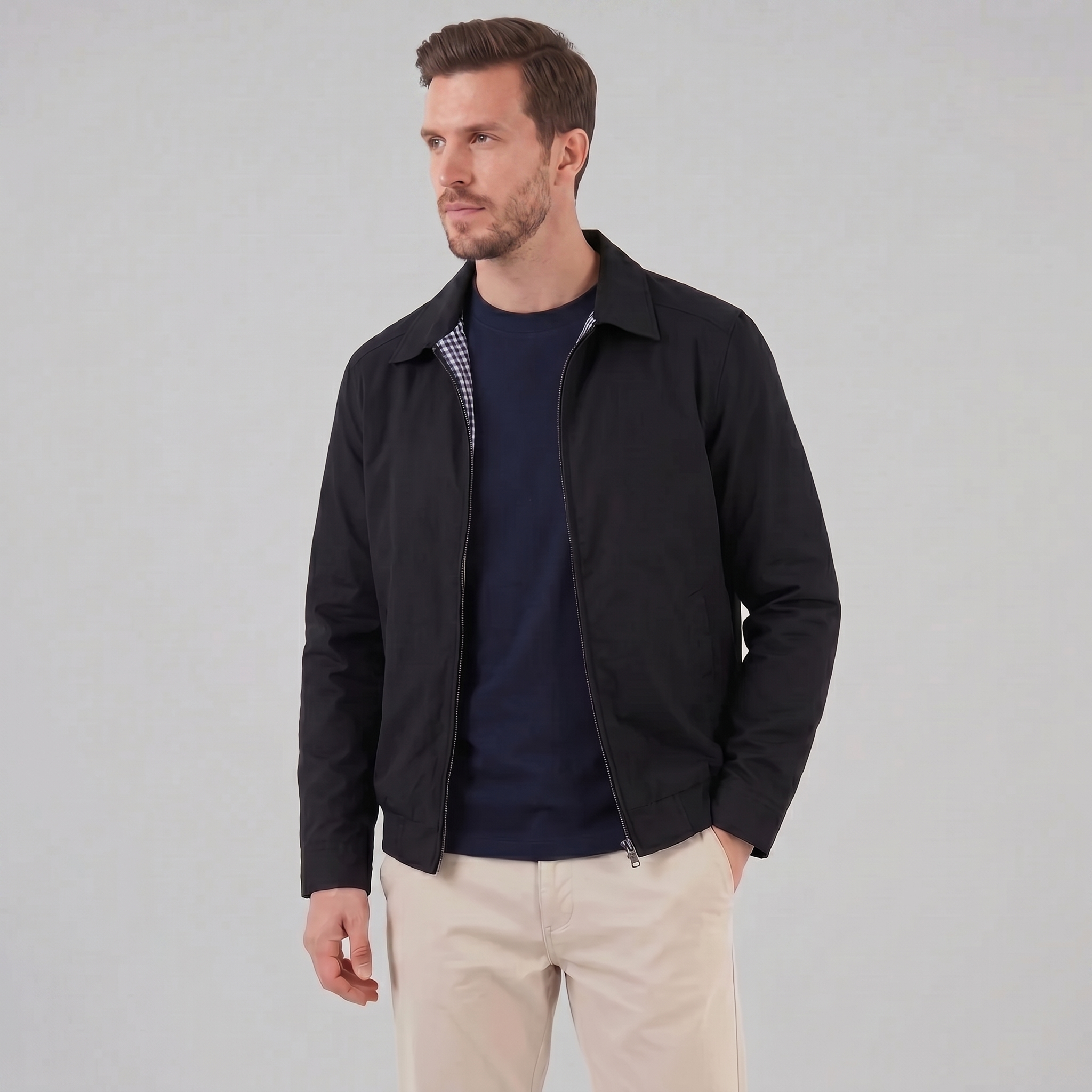 Men's Harrington Jacket with Check Lining