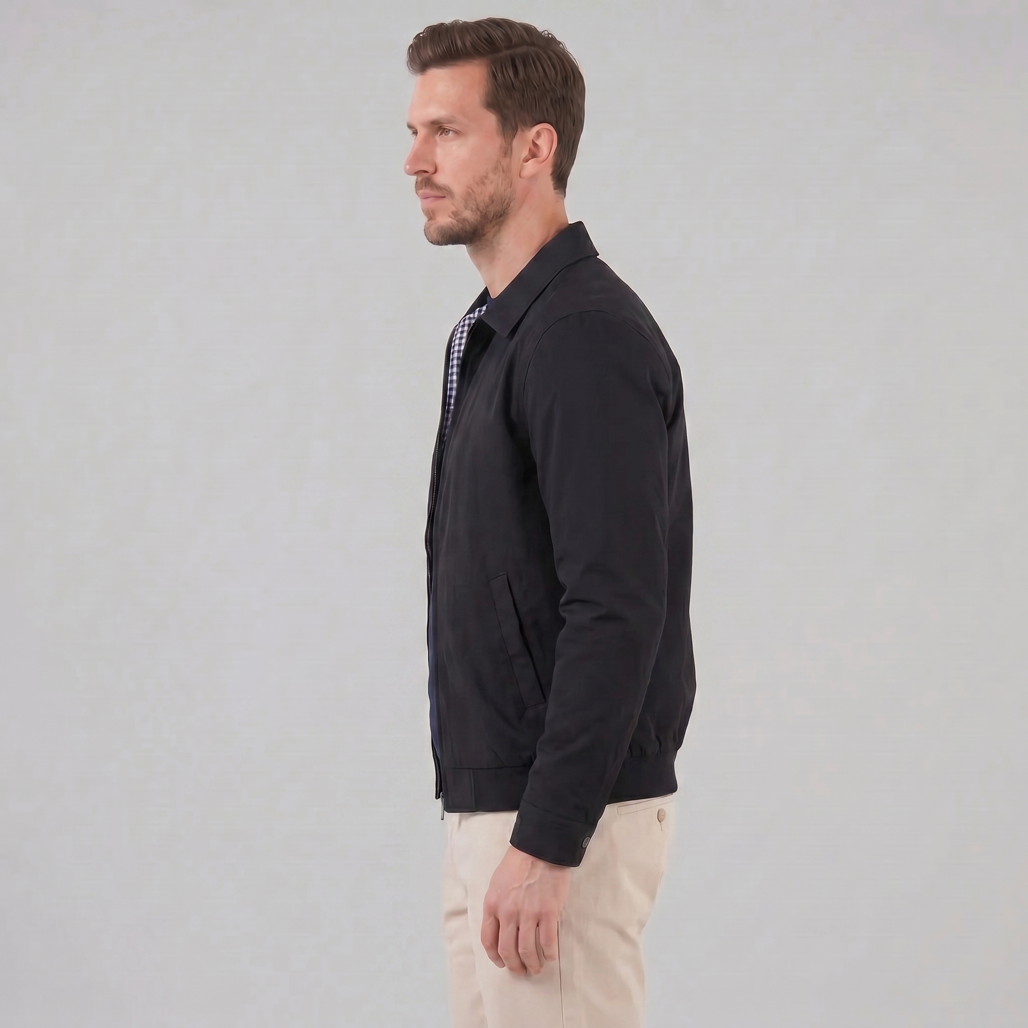 Men's Harrington Jacket with Check Lining