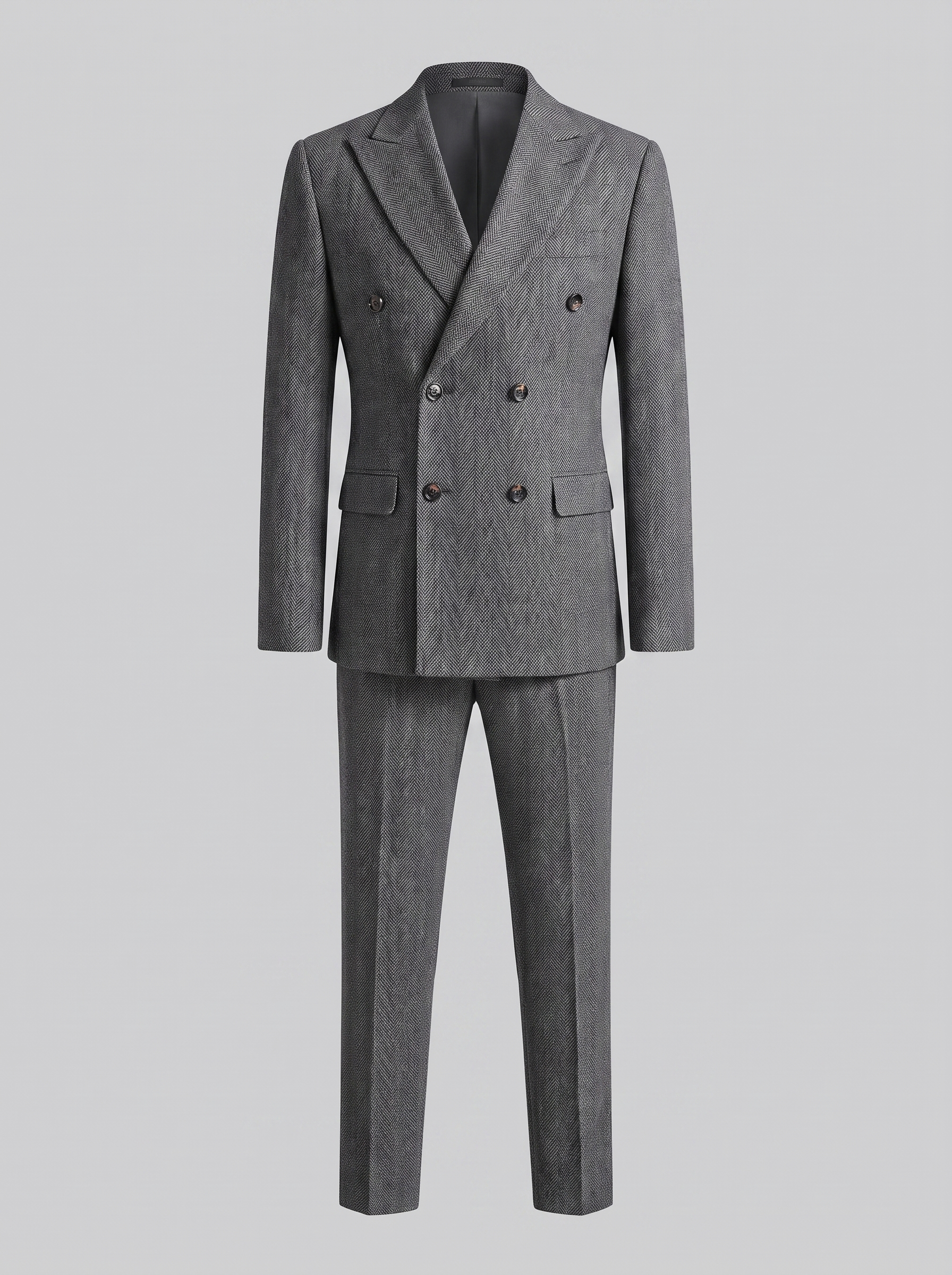 Men's Herringbone Double-Breasted Suit Set