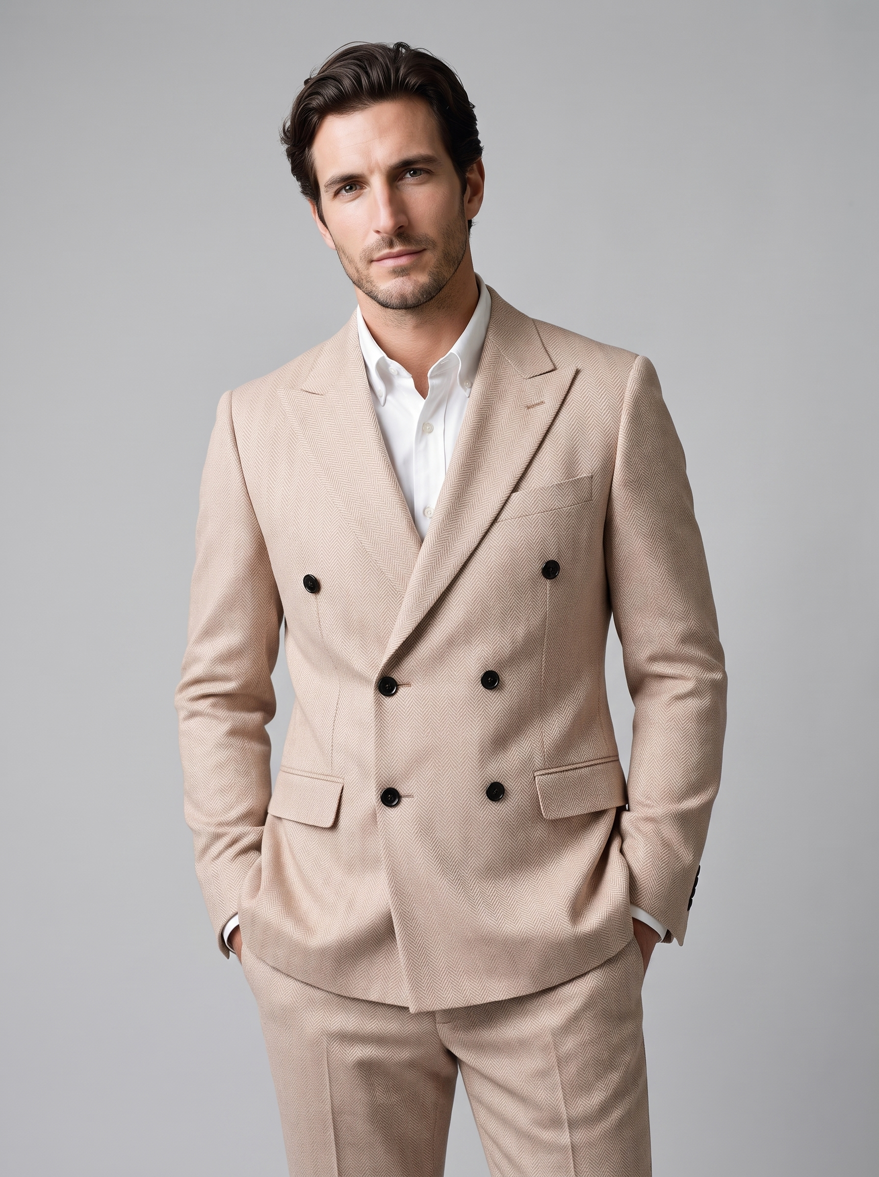 Men's Herringbone Double-Breasted Suit Set