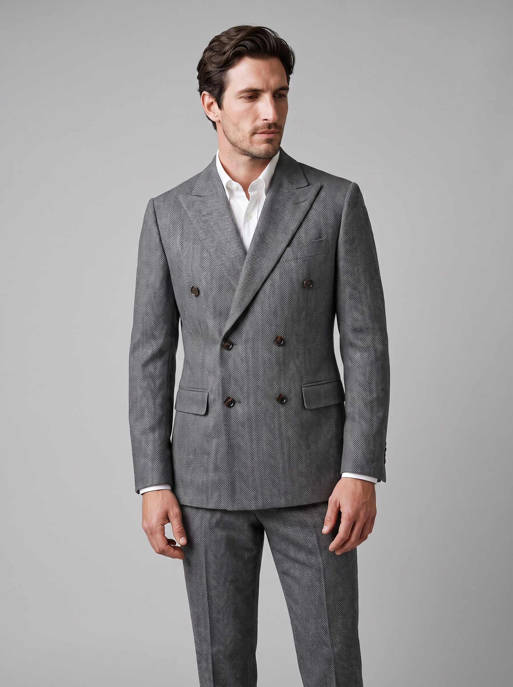 Men's Herringbone Double-Breasted Suit Set