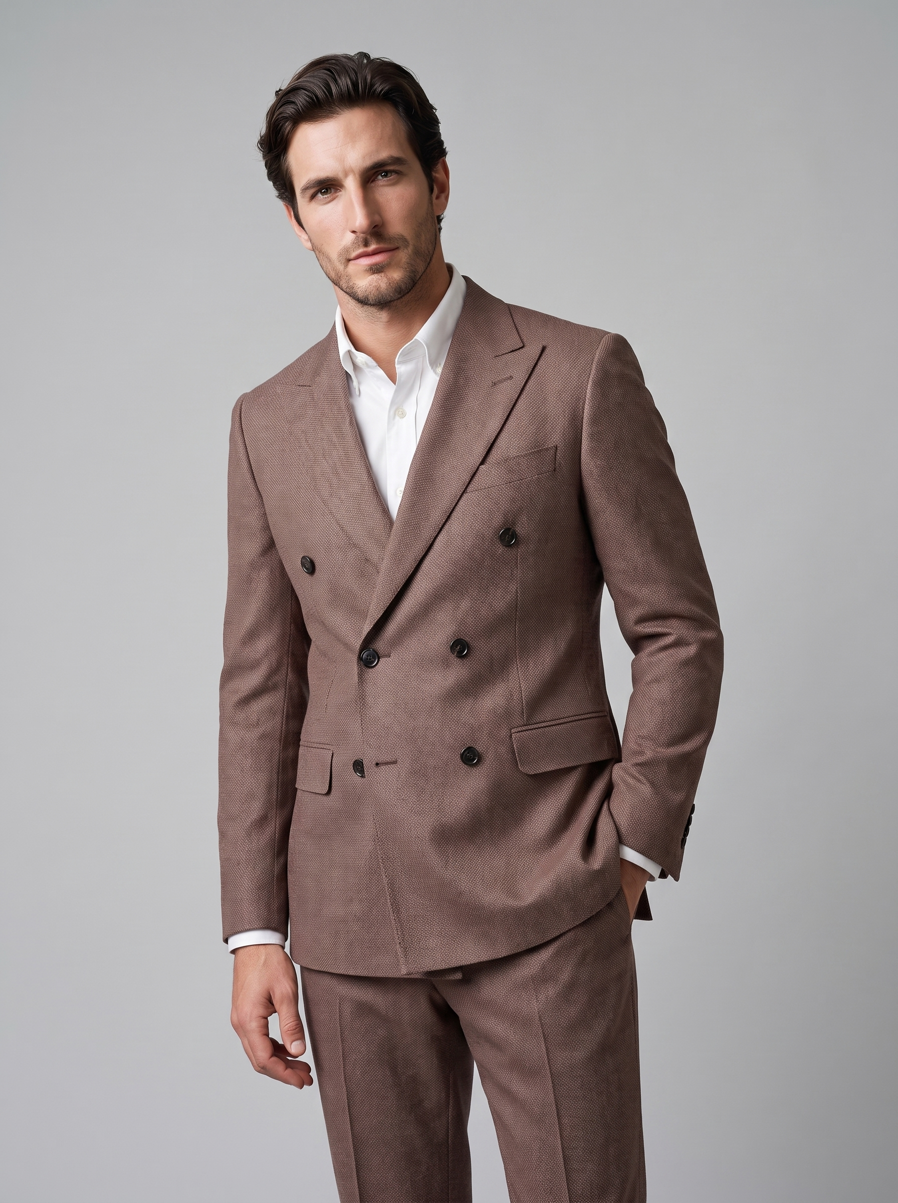 Men's Herringbone Double-Breasted Suit Set