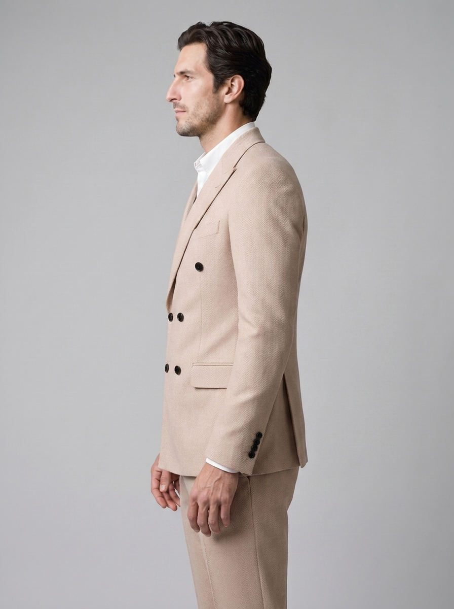 Men's Herringbone Double-Breasted Suit Set