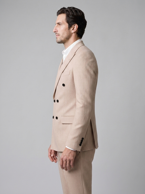 Men's Herringbone Double-Breasted Suit Set