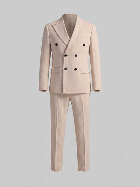 Men's Herringbone Double-Breasted Suit Set