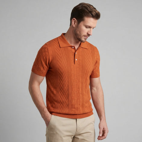 Men's Jacquard Polo Shirt - Slim Tailored Fit