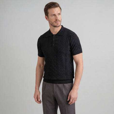 Men's Jacquard Polo Shirt - Slim Tailored Fit