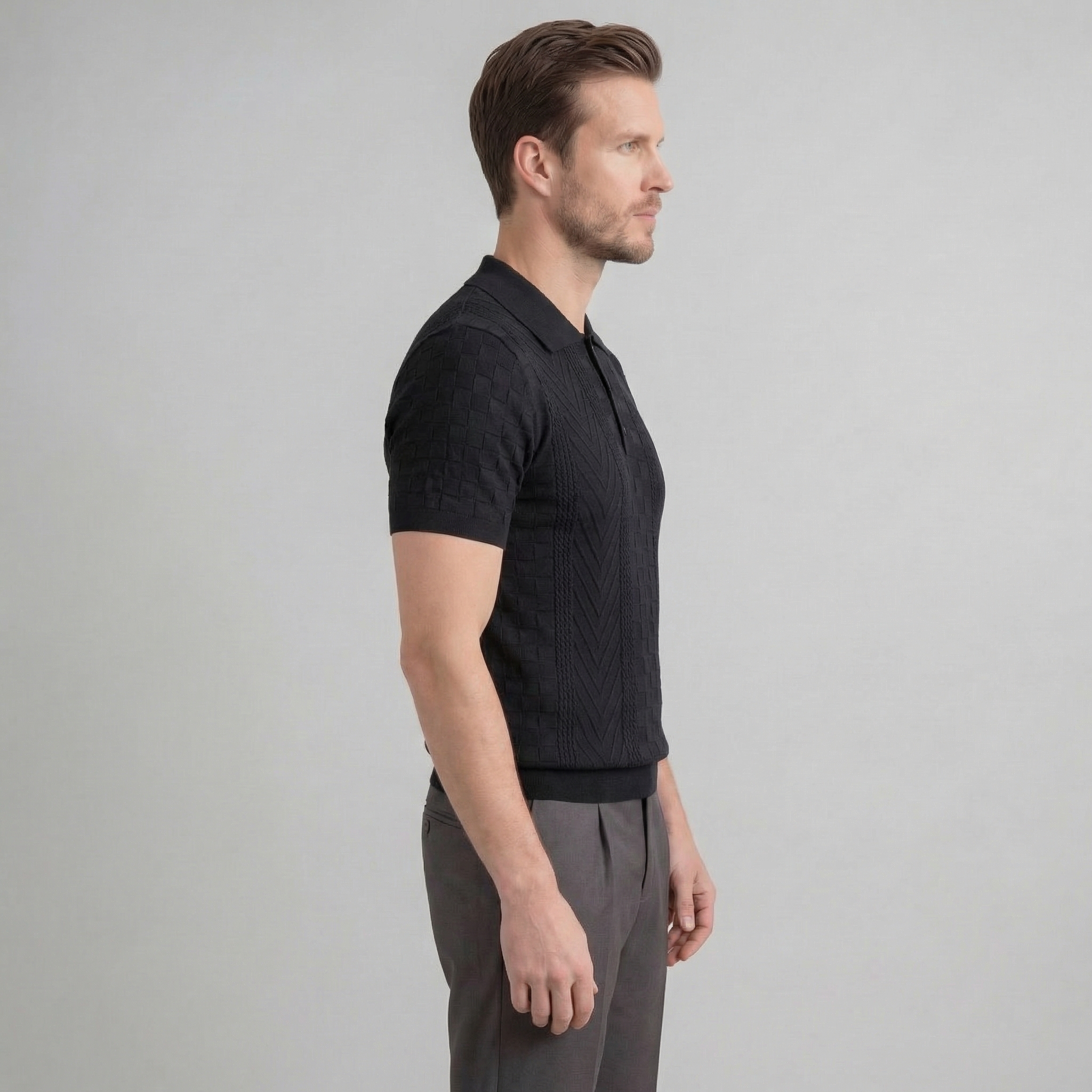 Men's Jacquard Polo Shirt - Slim Tailored Fit