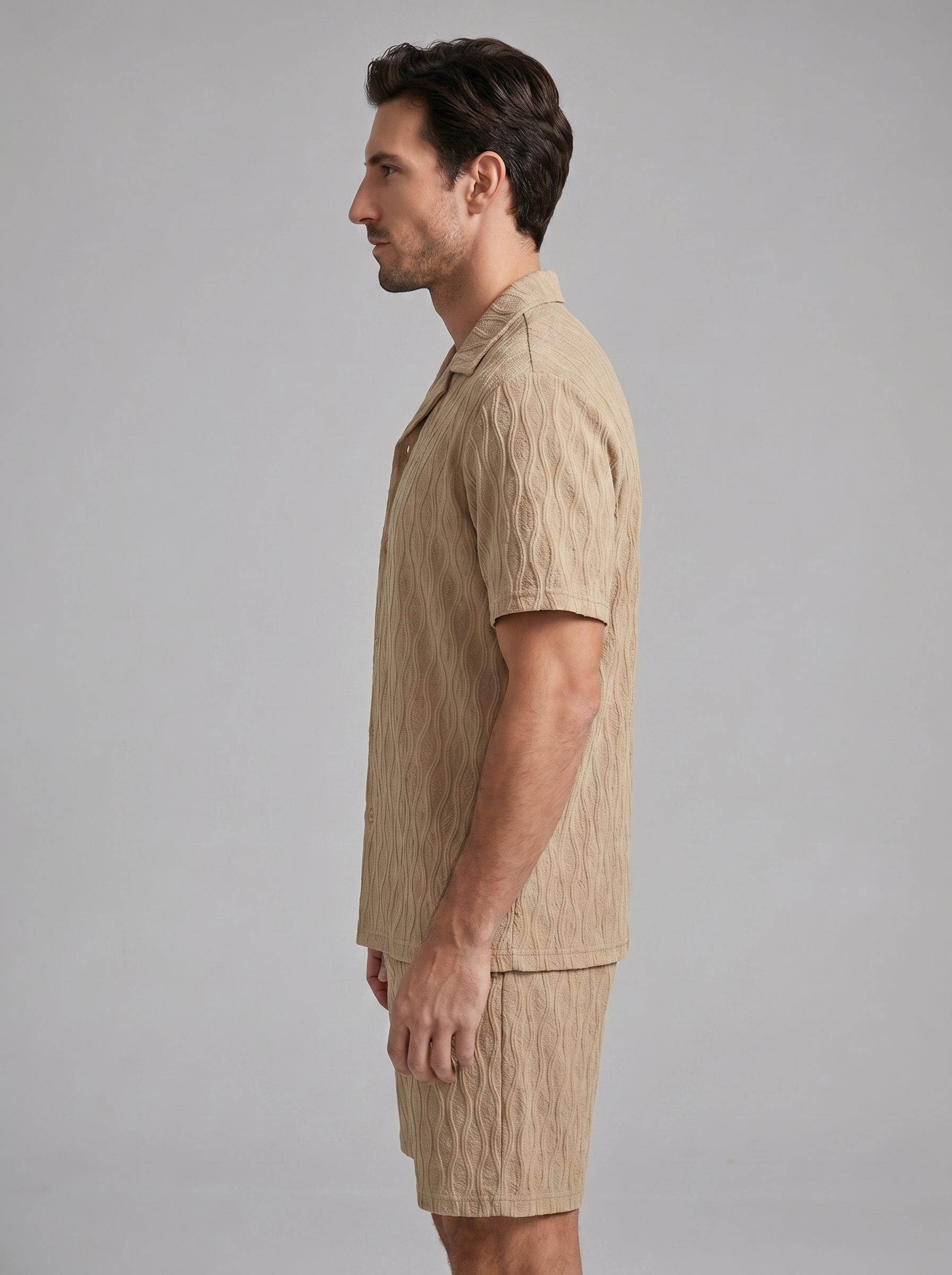 Men's Jacquard Wave Camp Shirt and Shorts Set