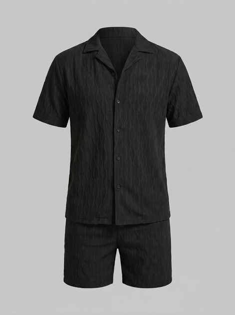 Men's Jacquard Wave Camp Shirt and Shorts Set