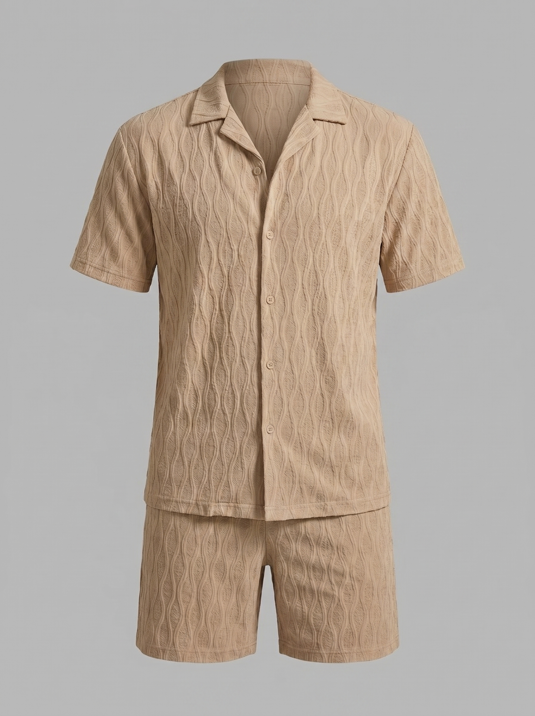 Men's Jacquard Wave Camp Shirt and Shorts Set
