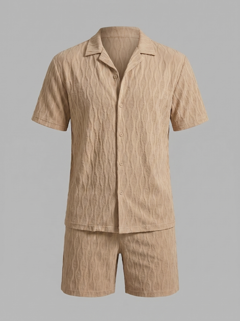 Men's Jacquard Wave Camp Shirt and Shorts Set