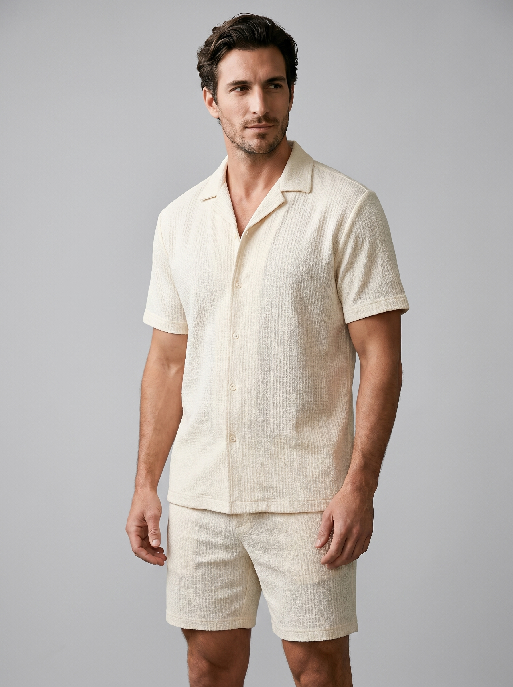 Men's Jacquard Wave Camp Shirt and Shorts Set