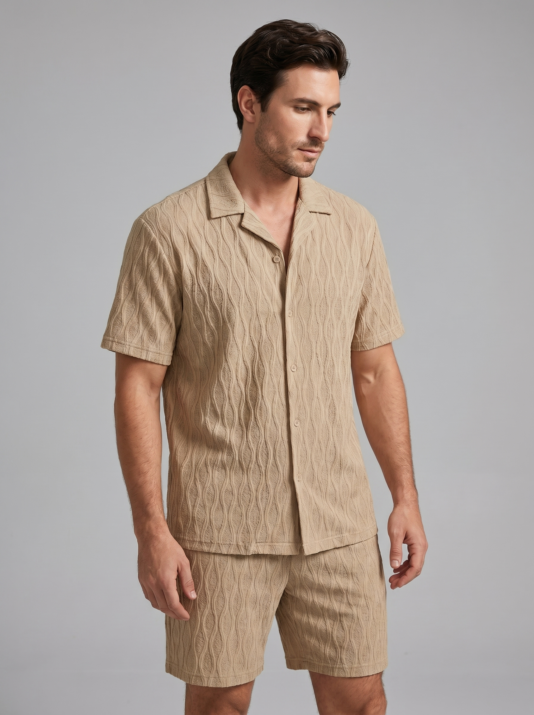 Men's Jacquard Wave Camp Shirt and Shorts Set