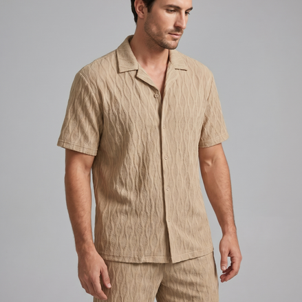 Men's Jacquard Wave Camp Shirt and Shorts Set