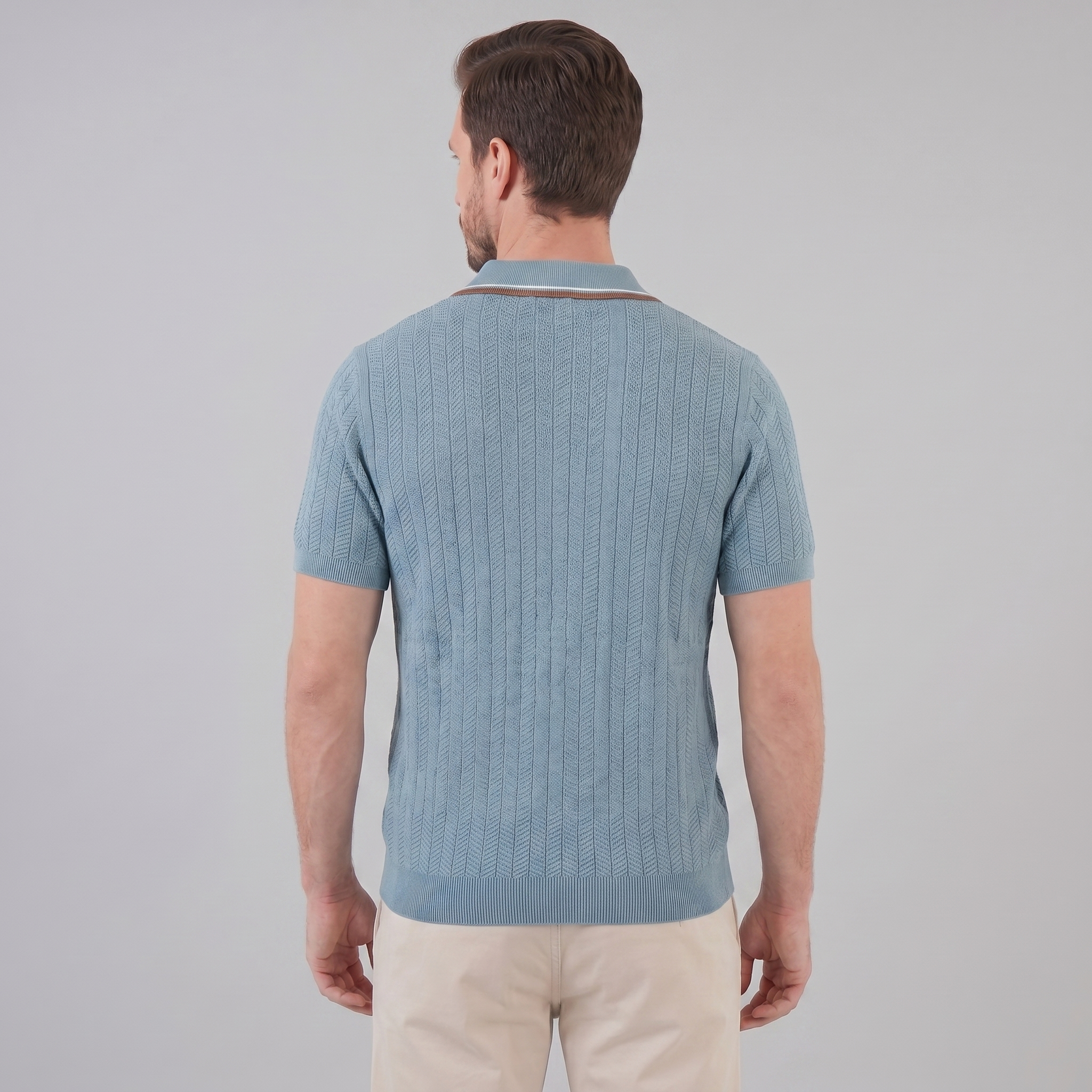 Men's Knit Polo Shirt with Contrast Collar