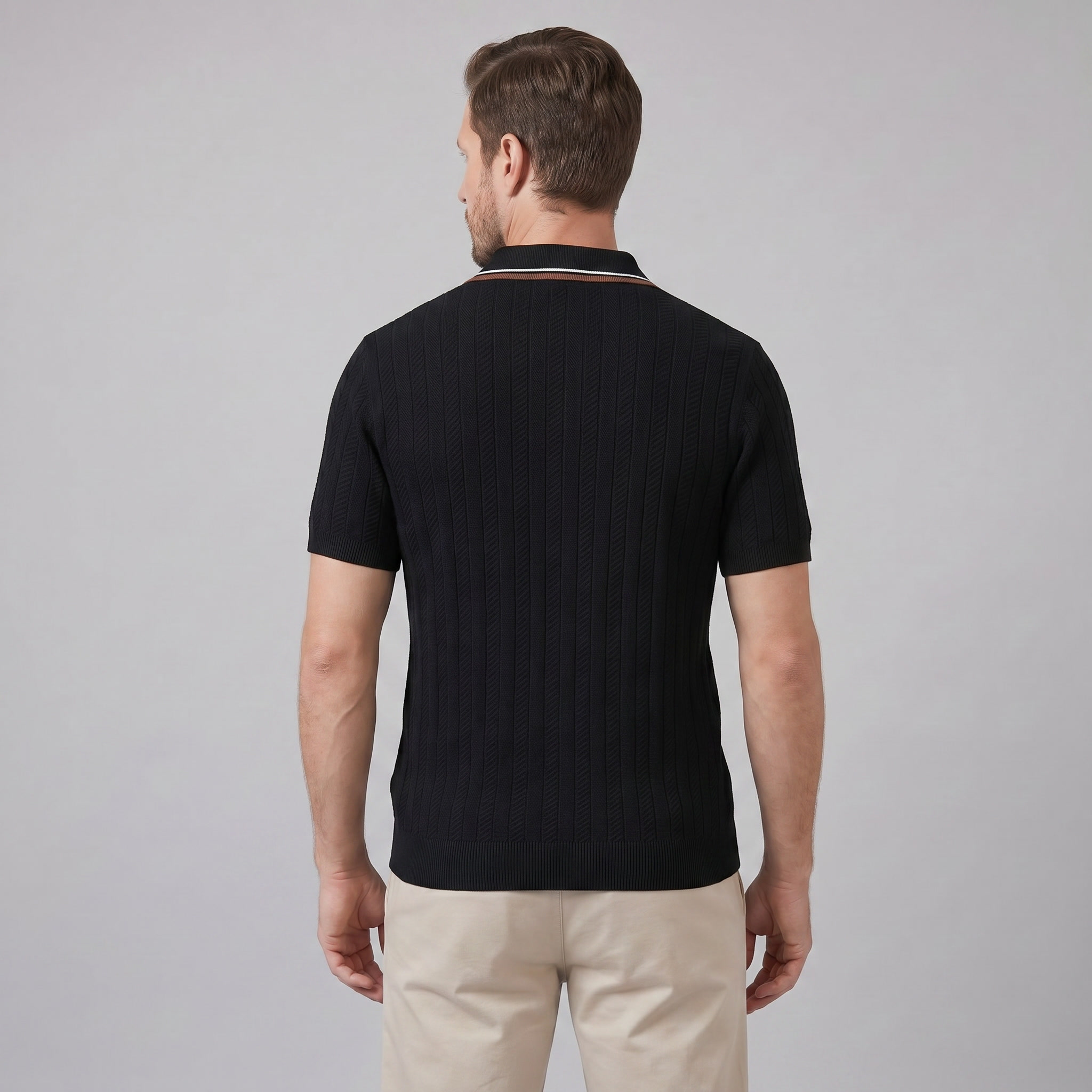 Men's Knit Polo Shirt with Contrast Collar