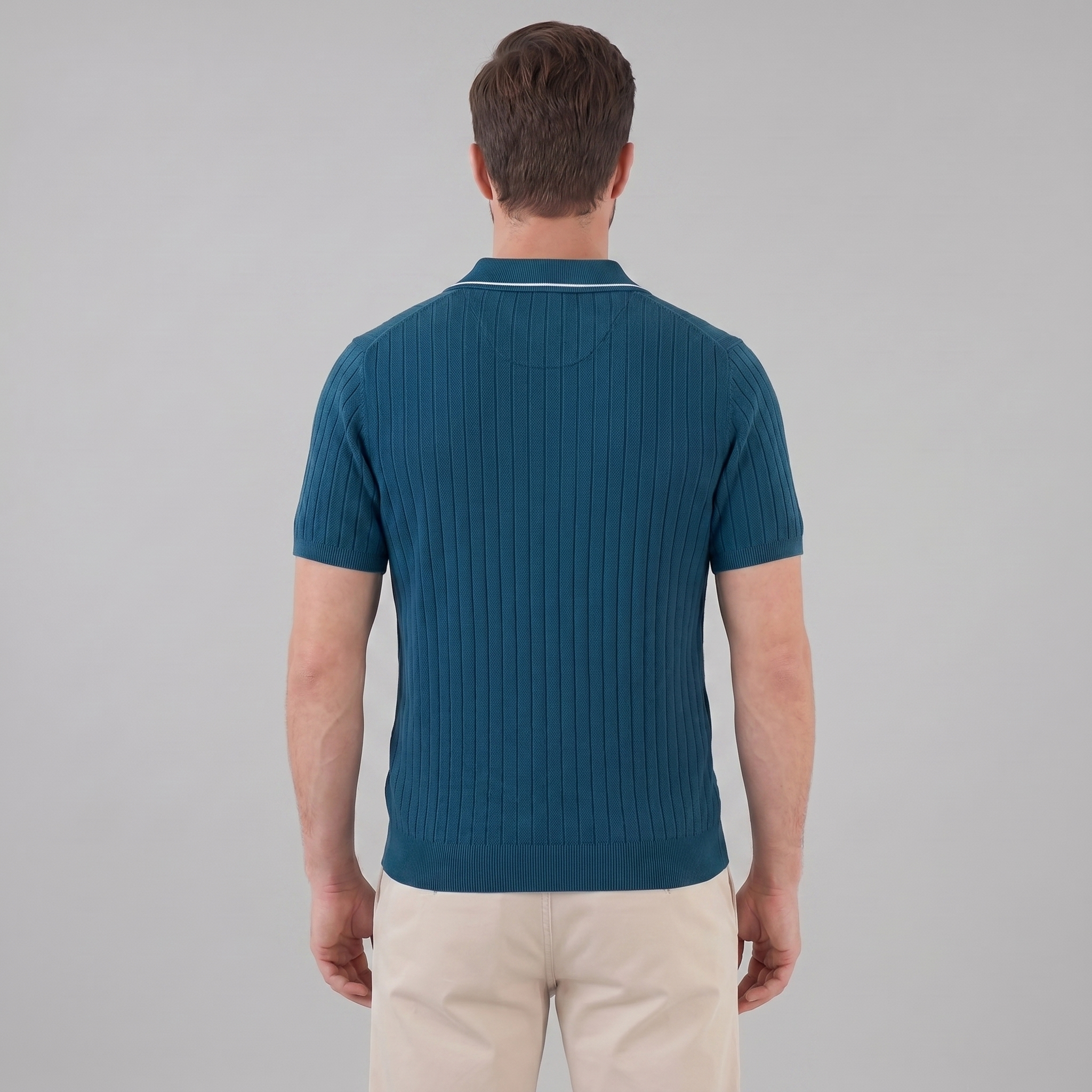 Men's Knit Polo Shirt with Contrast Collar