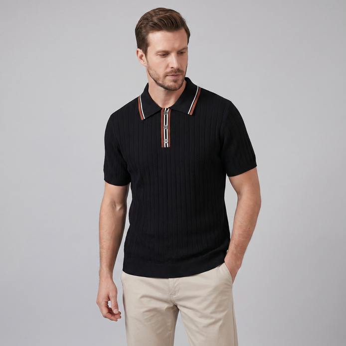 Men's Knit Polo Shirt with Contrast Collar