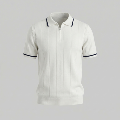 Men's Knit Polo Shirt with Retro Accents