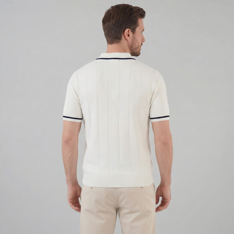 Men's Knit Polo Shirt with Retro Accents