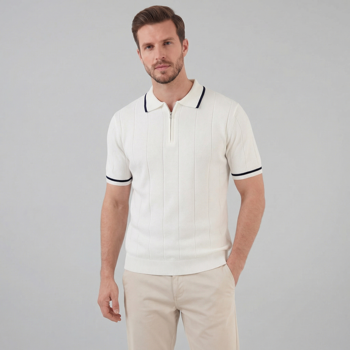 Men's Knit Polo Shirt with Retro Accents