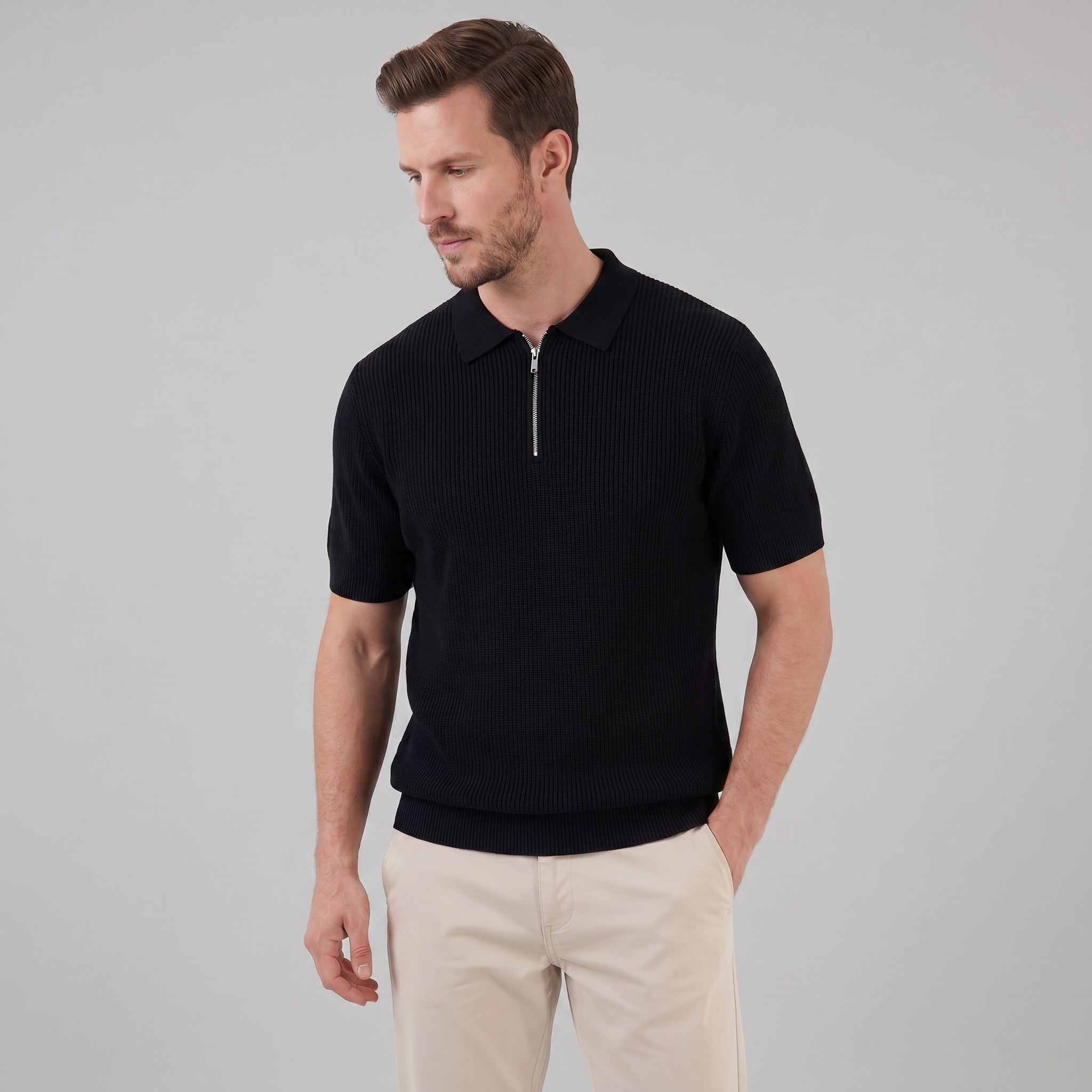 Men's Knit Polo Zip Neck