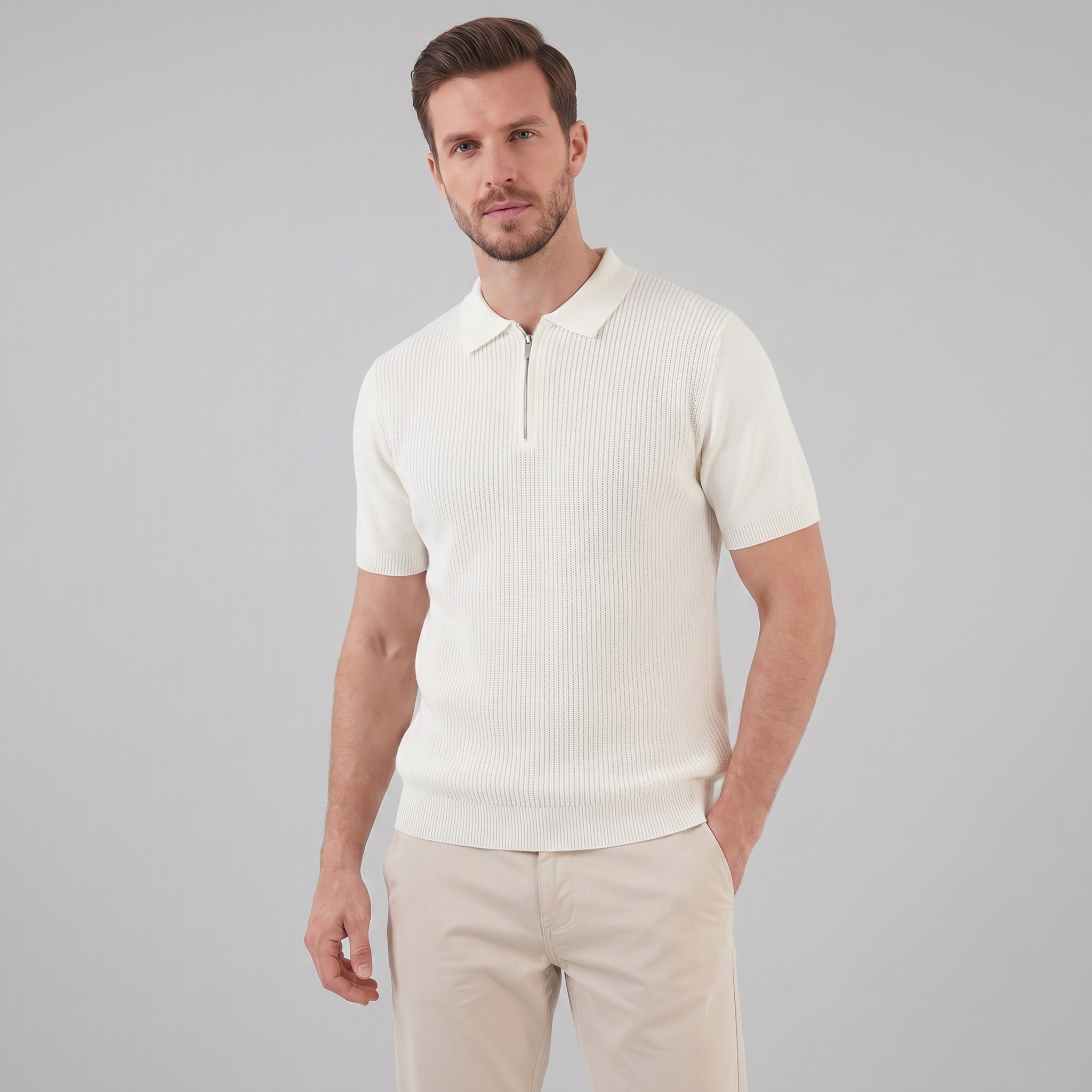 Men's Knit Polo Zip Neck