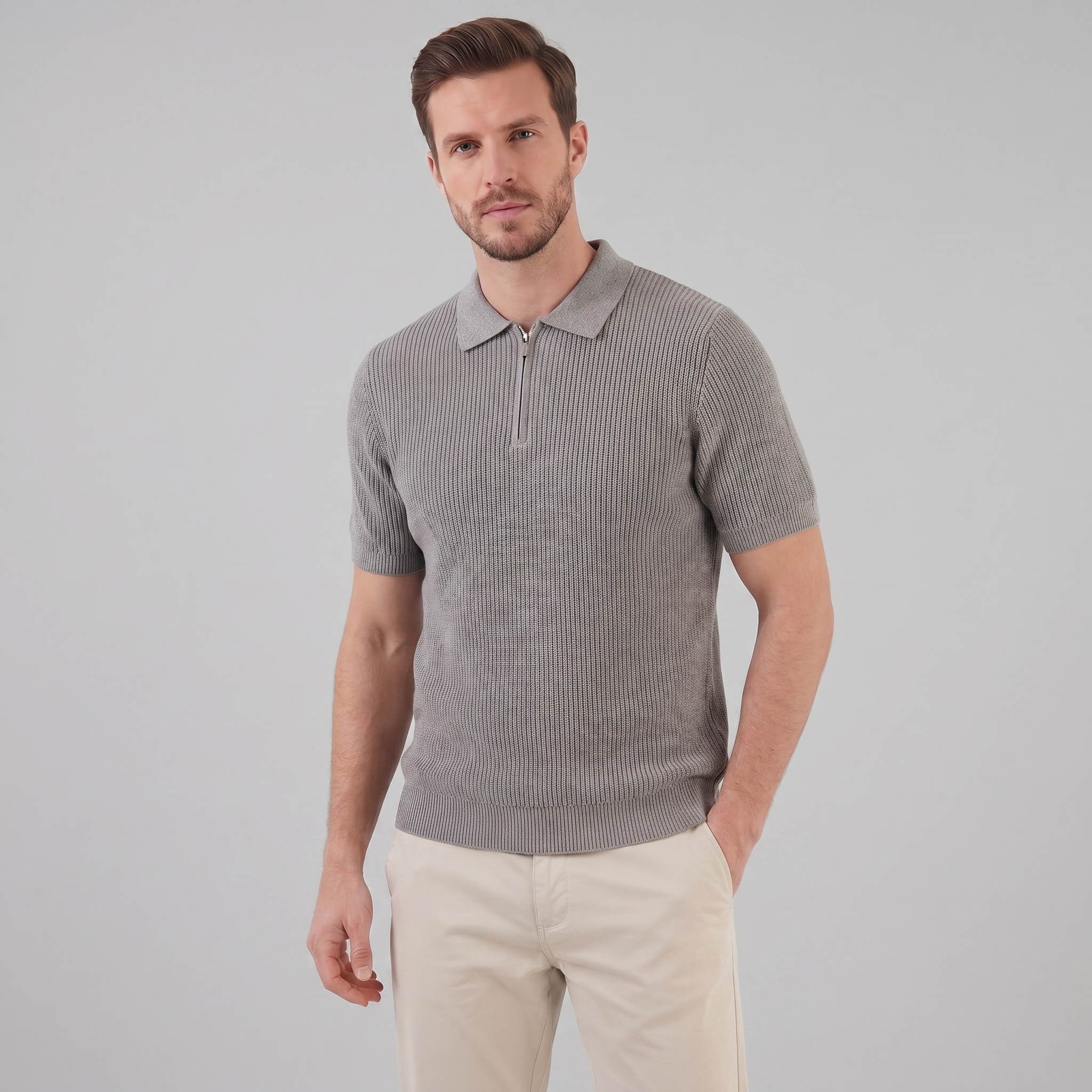 Men's Knit Polo Zip Neck