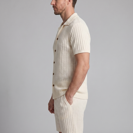 Men's Knitted Short Sleeve Shirt and Shorts Set