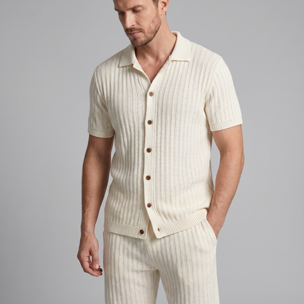 Men's Knitted Short Sleeve Shirt and Shorts Set