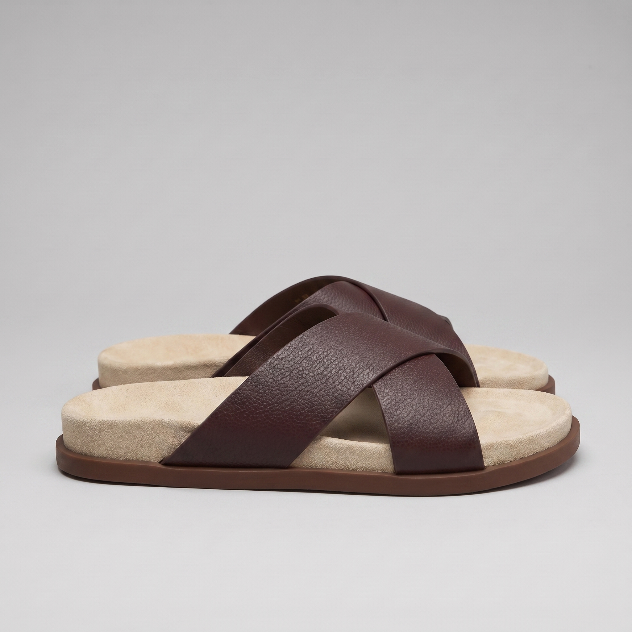 Men's Leather Cross-Strap Slides