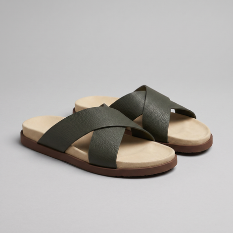 Men's Leather Cross-Strap Slides