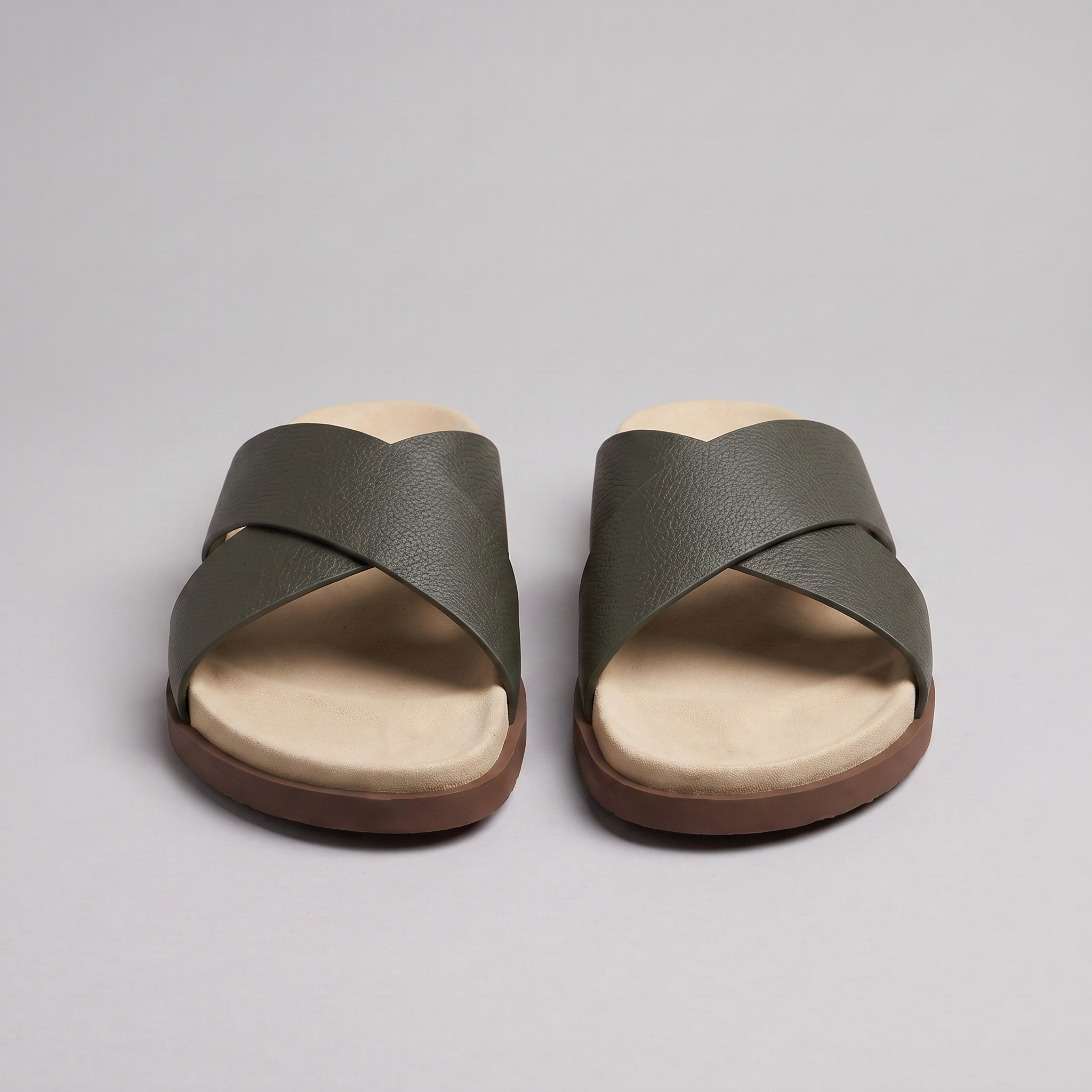 Men's Leather Cross-Strap Slides