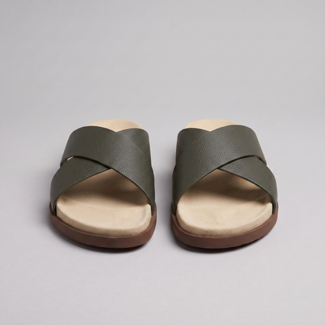 Men's Leather Cross-Strap Slides