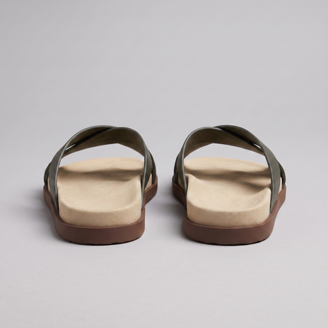Men's Leather Cross-Strap Slides