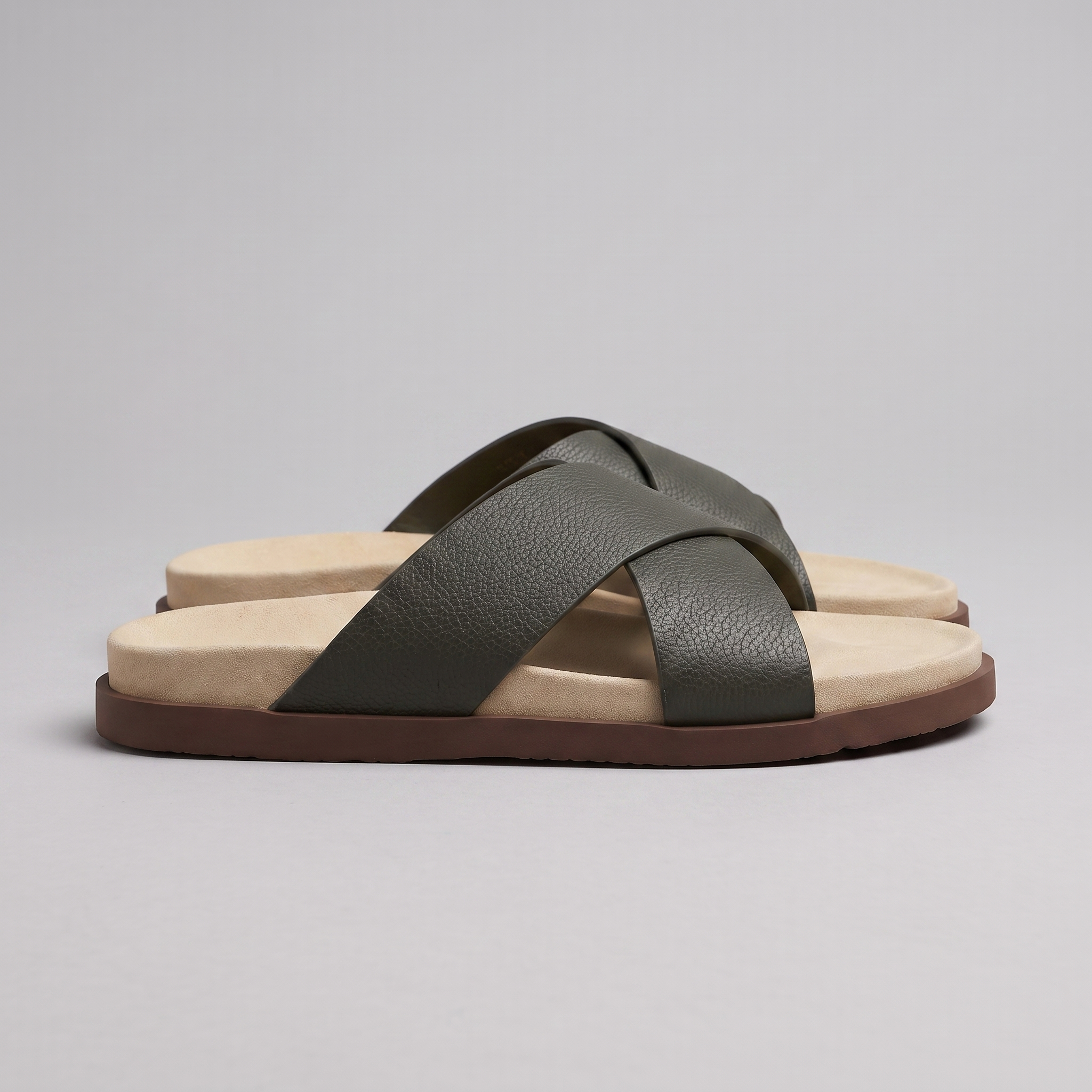 Men's Leather Cross-Strap Slides
