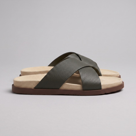 Men's Leather Cross-Strap Slides