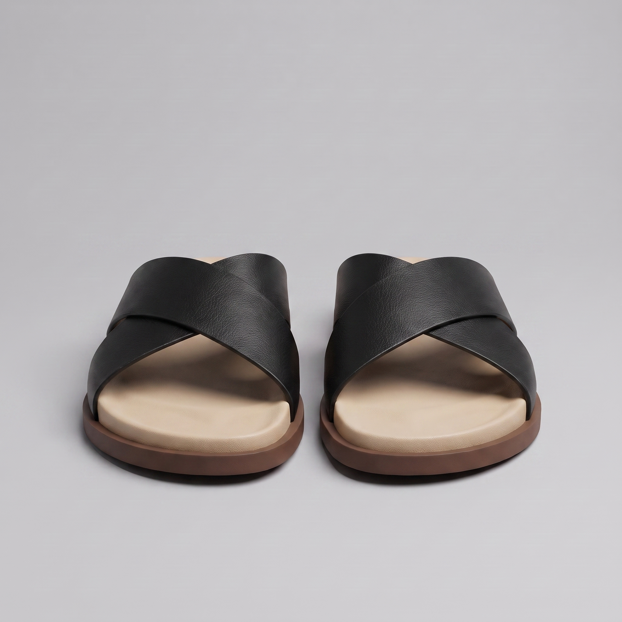 Men's Leather Cross-Strap Slides