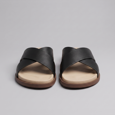 Men's Leather Cross-Strap Slides