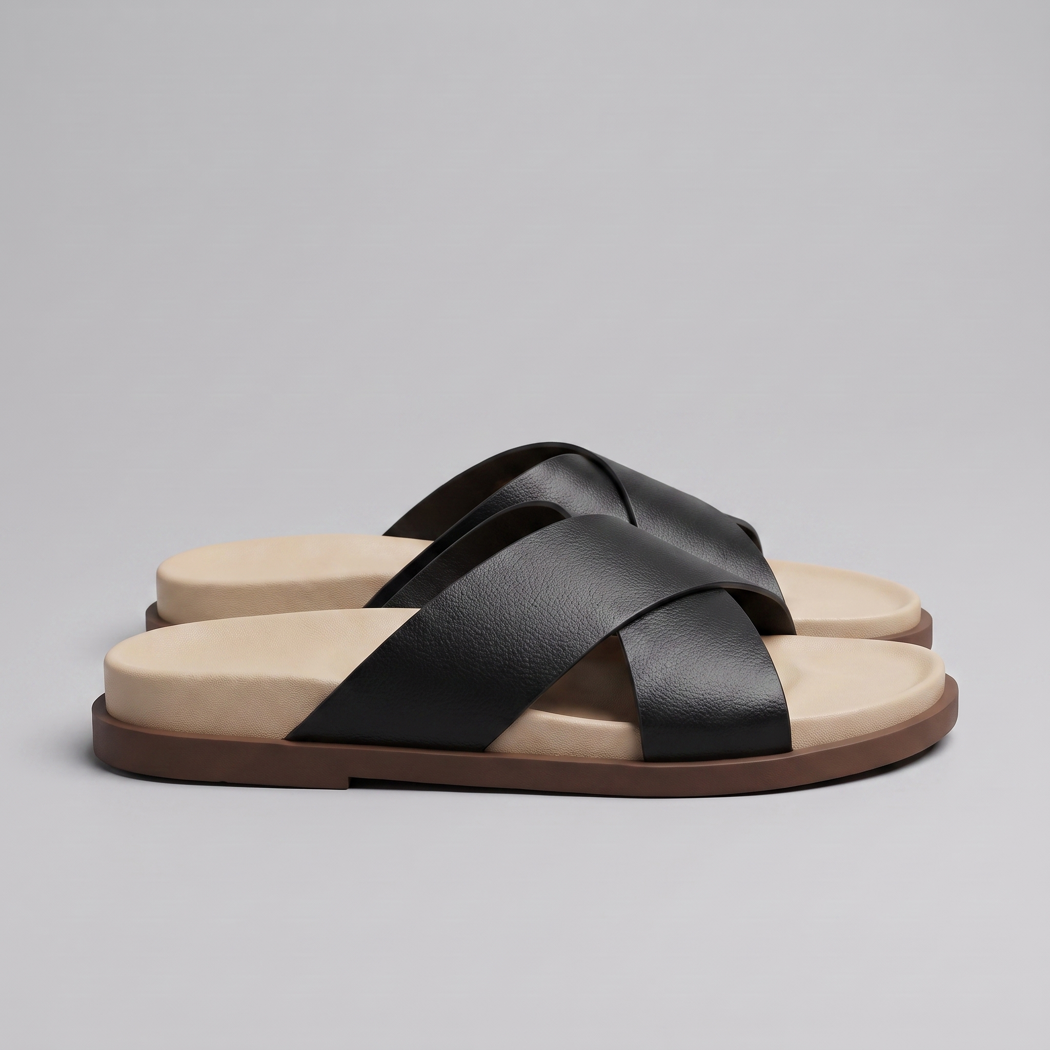 Men's Leather Cross-Strap Slides