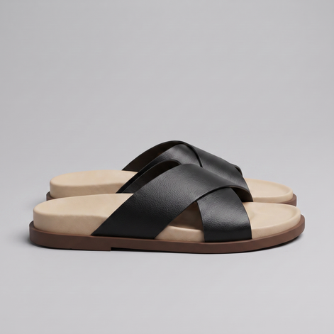 Men's Leather Cross-Strap Slides