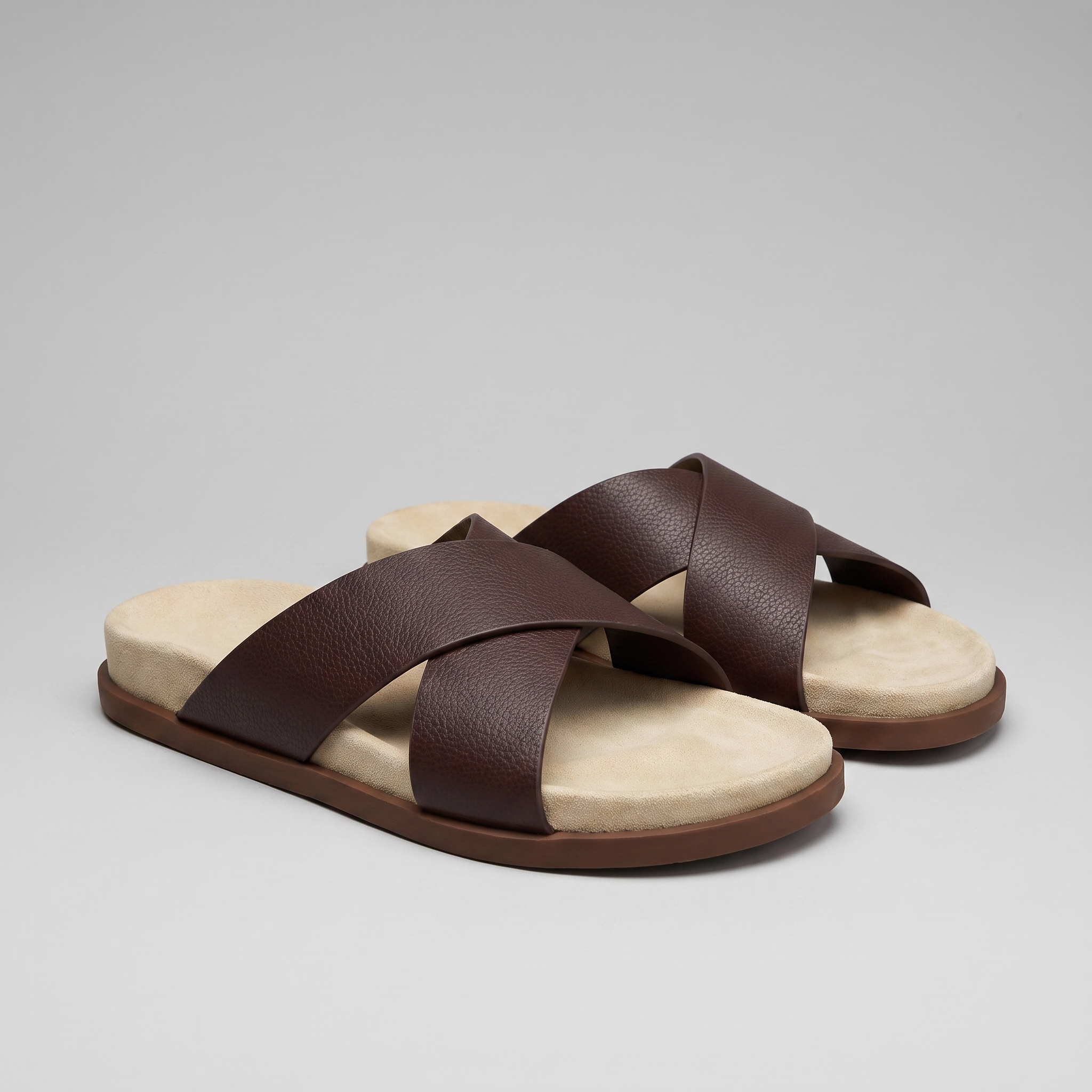Men's Leather Cross-Strap Slides