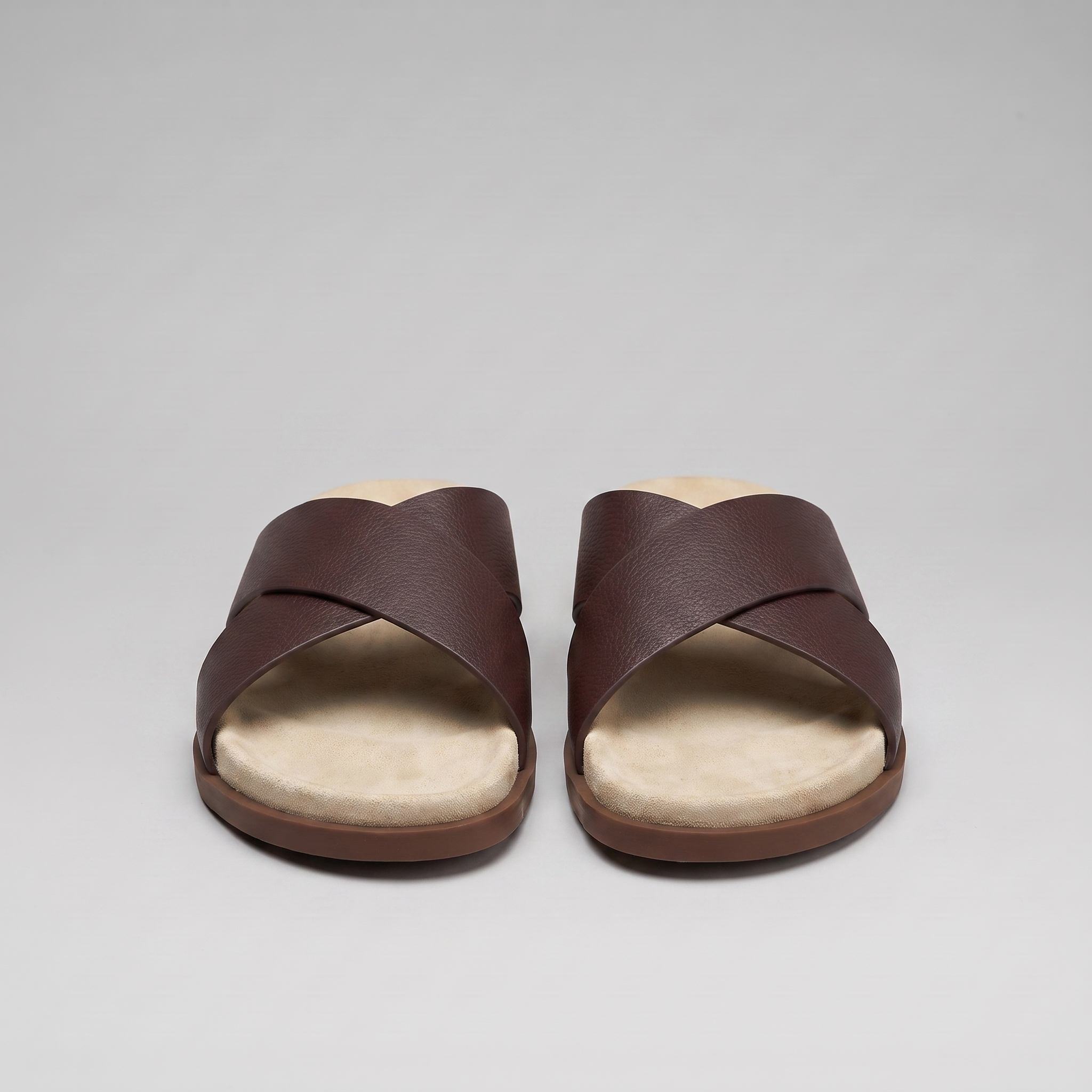 Men's Leather Cross-Strap Slides