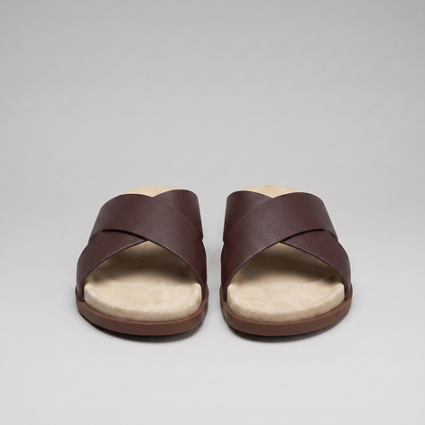 Men's Leather Cross-Strap Slides