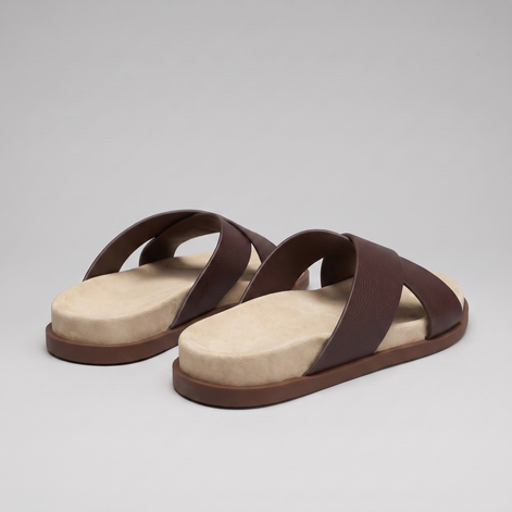 Men's Leather Cross-Strap Slides