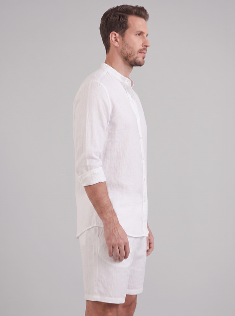 Men's Linen Band Collar Shirt and Shorts Co-ord Set